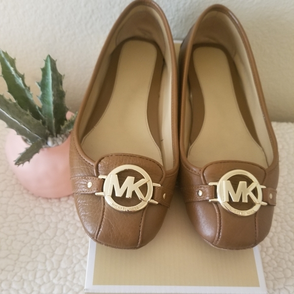 Michael Kors Shoes - Michael Kors Ballet Flats Luggage Gold Logo